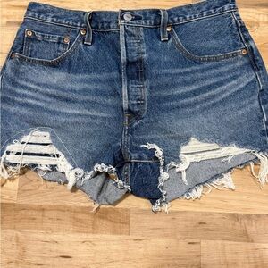 Levi's Blue Distressed Jean Shorts
